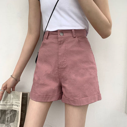 Women's Cotton High Waist Slimming Denim Shorts 2024 Summer New Wide Leg Leisure Fashion Women's Wear Solid Color Retro Bottoms