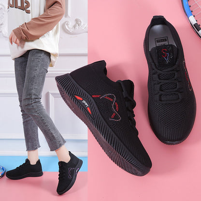 Spring and Autumn New Sports Shoes Women's Casual Flying Woven Breathable Flat Bai Match Soft Bottom Comfortable Dancing Hair Generation