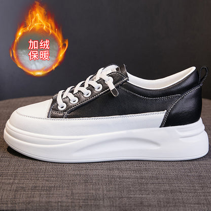 Leather Mesh White Shoes for Women  Spring and Summer New Women's Casual Shoes Lightweight Women's Height Increasing Shoes Platform Sneakers