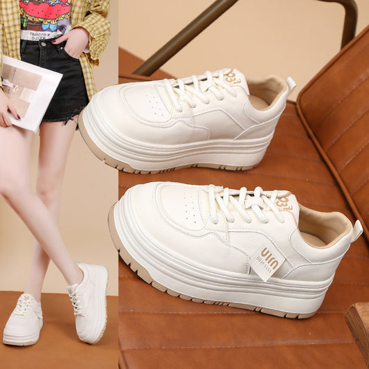 Lightweight Foam Bottom Leather White Shoes Women's  Spring New Women's Thick-Soled Casual Sneakers plus Size Women's Shoes