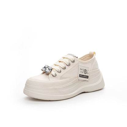 White All-Match Canvas Shoes for Women  Spring and Summer New Breathable White Shoes Thick Sole Increased Muffin Mesh Shoes