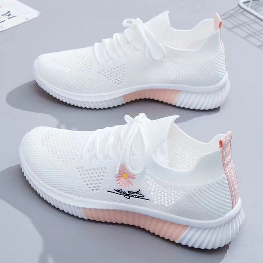 Women's Flying Woven White Coconut Pumps Leisure Sports Running Fashionable Shoes Girls  New Spring and Autumn All-Match