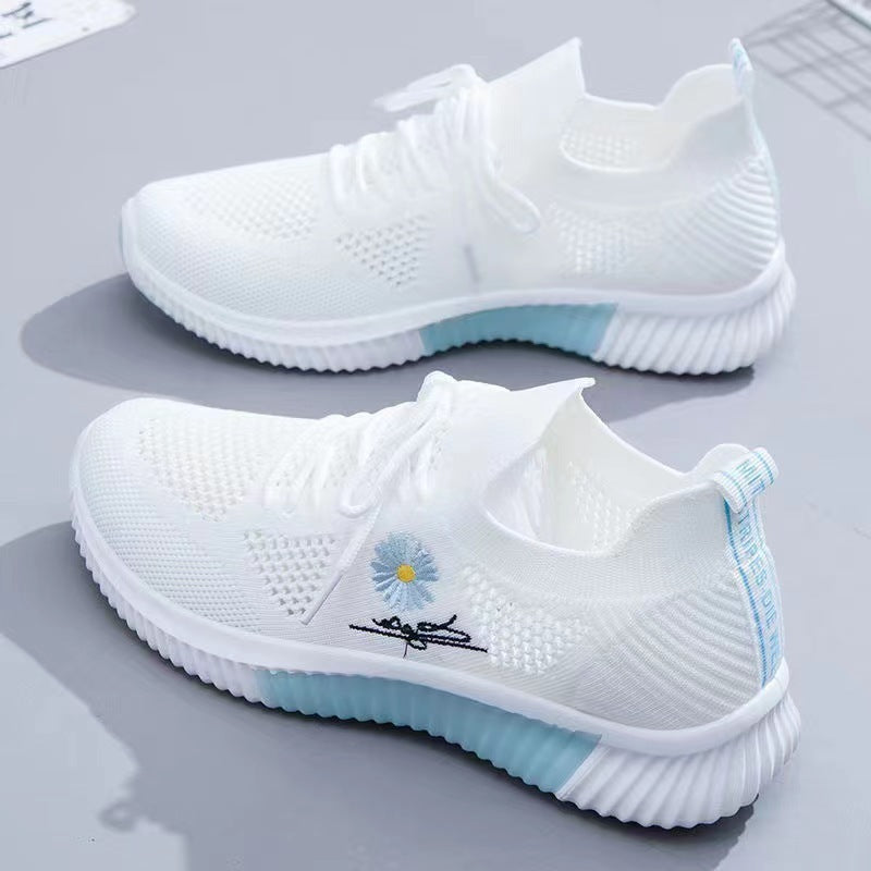 Women's Flying Woven White Coconut Pumps Leisure Sports Running Fashionable Shoes Girls  New Spring and Autumn All-Match