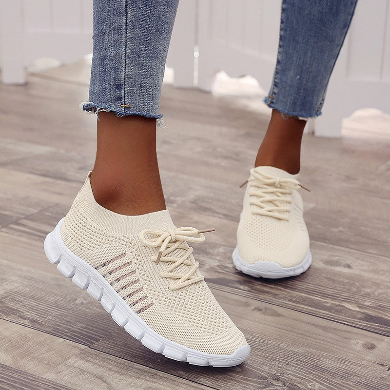 Foreign Trade plus Size   New Spring and Autumn Women's Shoes Breathable Flying Woven Soft Bottom Comfortable Sports Casual Shoes Ladies