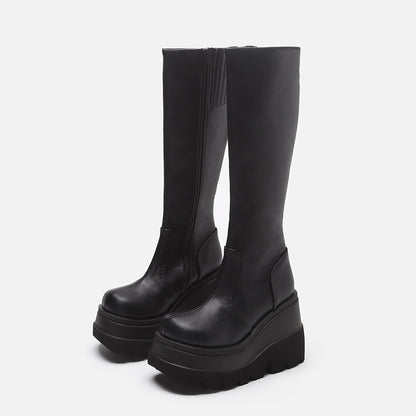 NEWn Cross-Border Size 43 Gothic Style Platform Knee-High Boots Locomotive Knight Boots below the Knee Big Head Slimming High Boots, Female