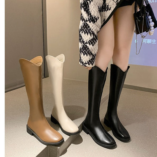 Boots Martin Boots Women's Fashion Outerwear V Cut Thick Heel below the Knee Slimming High Leg Boot plus Size Fashion Women's Boots