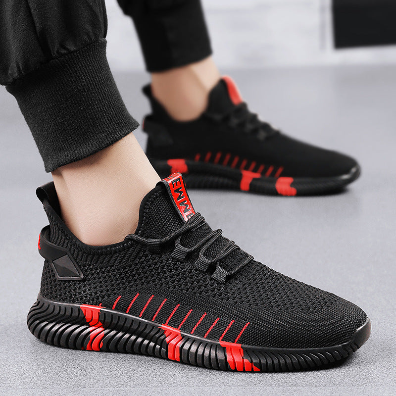 sengpashop New Mesh Black Summer Student Running Shoes Men's Flyknit Mesh Red Sports Leisure Fashion Shoes Running Shoes Breathable