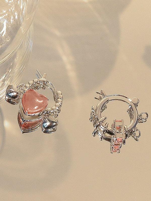 sengpan 2024 New Girly Pink Diamond Heart Earrings