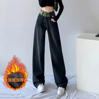 New Wide Leg Jeans for Women 2024 Spring and Autumn plus Size High Waist Casual Loose Wide Leg Straight Mop Trousers Women