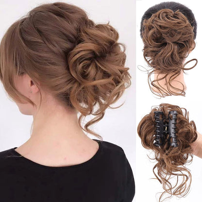 sengpan long Lazy Style Hair Clip Flower Bud Ball Head Female Natural Fluffy Long Beard Hair Bag Wig Set Ponytail Wig Ring Hairpin