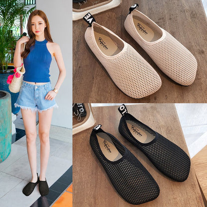Summer Fashion Cloth Shoes Women's Breathable Mesh Pumps Lace Hollow Soft Bottom Women's Shoes Flat Gommino Maternity Shoes
