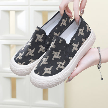 Casual Fashion Spring and Summer New Beijing Traditional Women's Cloth Shoes Breathable Canvas All-Matching Flat Shoes Pedal Platform Lazy Shoes