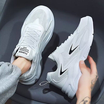 Men's Shoes Summer New Breathable Mesh Shoes Men's Sneaker Korean Style Versatile White Shoes Thickness Running Casual Shoes