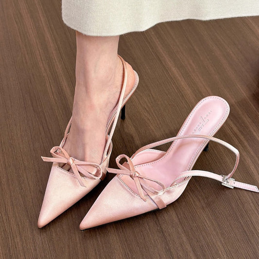 sengpashop New Cool and Gentle! Fashion Silver Pointed-Toe Bowknot Sandals Women's Summer Stiletto Heel High Heels
