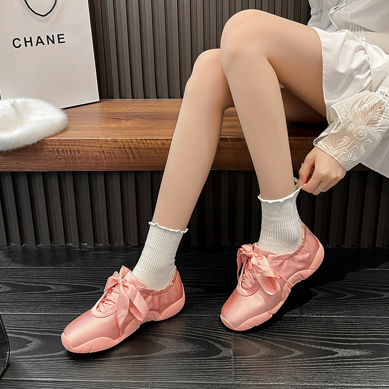 Spring New Ballet Shoes Flavia Design Fashion Soft Bottom Women's Sneaker Silver New Single Layer Shoes