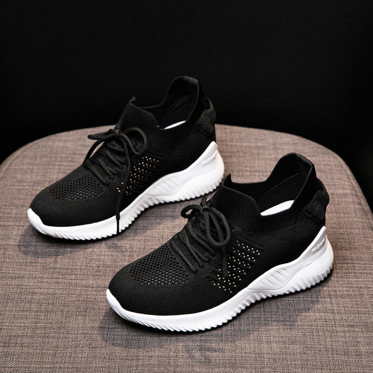 New Spring Lightweight Breathable Women's Sports Inner Height Increasing Casual Shoes Flying Woven Running Fashion Pumps Wholesale