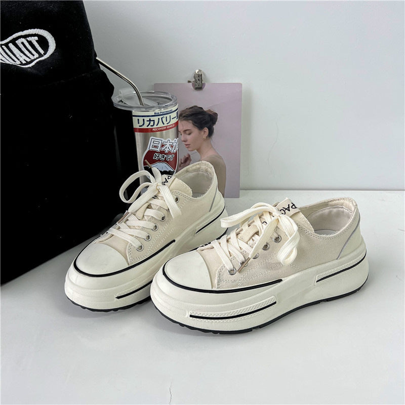 Women's Thick-Soled Canvas Shoes  New Small White Shoes Versatile Casual Women Board Shoes Black Women's Height Increasing Women Shoes