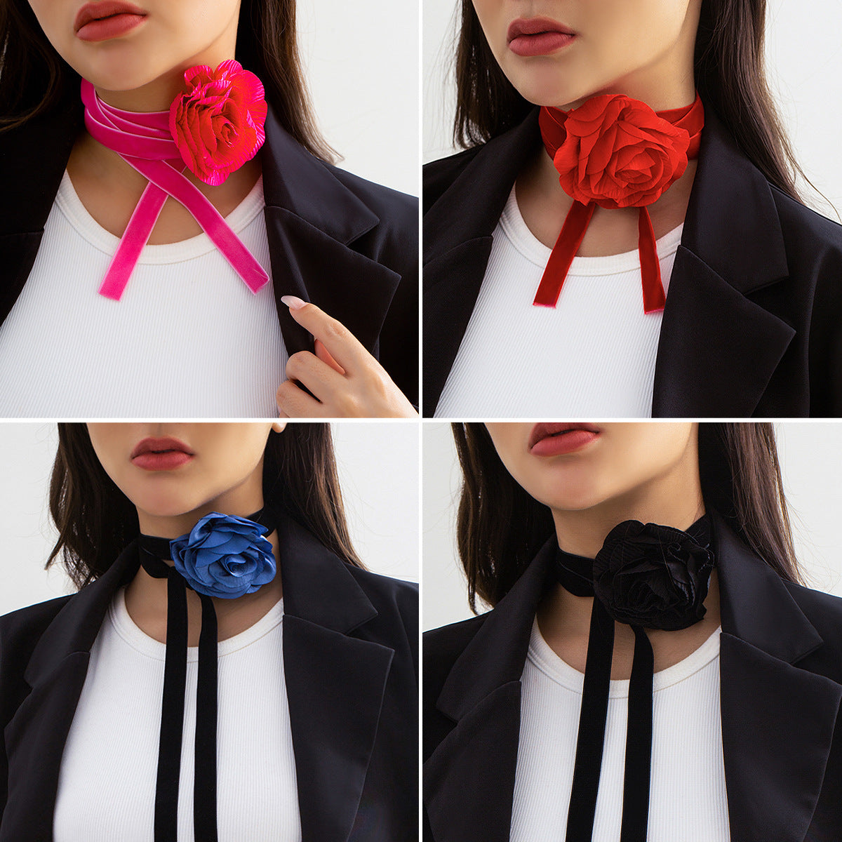 sengpan Halloween gothic dti Jewelry Velvet Flower Collar Rose Choker Plant Big Red Flower Women's Necklace