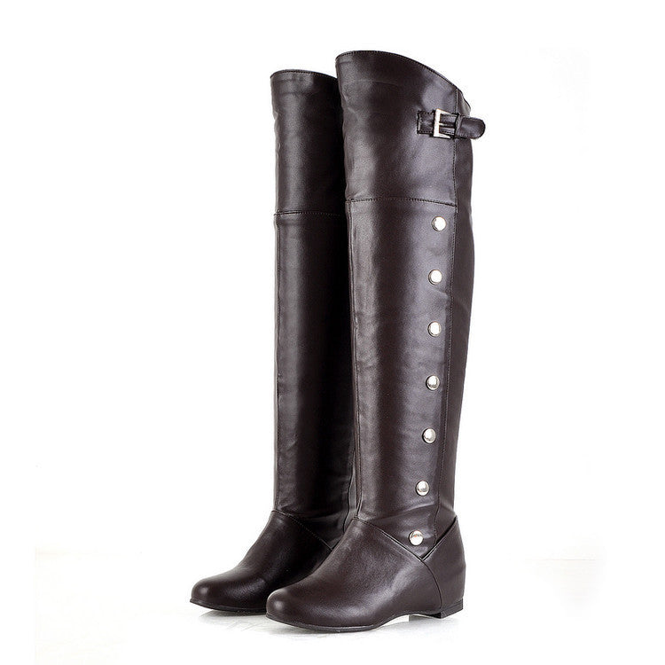 PU Leather Height Increasing Insole over the Knee Boots Boots Foreign Trade plus Size Women's Boots 40-Size 47 X2303017