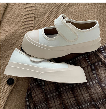 Internet Celebrity All-Match White round Head Thick Bottom Women's Canvas Shoes  New Spring Low-Cut Sneakers Heightened Easy Wear Shoes