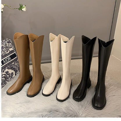 Boots Martin Boots Women's Fashion Outerwear V Cut Thick Heel below the Knee Slimming High Leg Boot plus Size Fashion Women's Boots