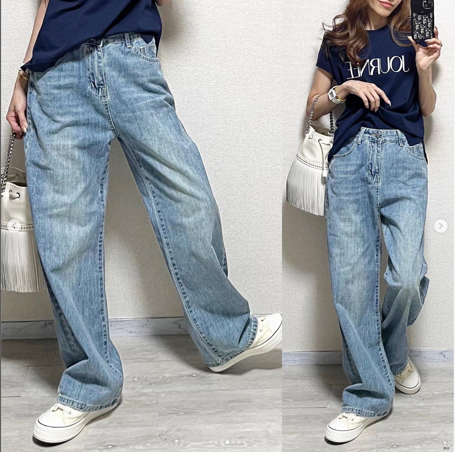 Japanese Jeans Women's 2024 Spring and Summer New Loose Mid Waist Slimming Wide Leg Pants Trousers Women's Jeans