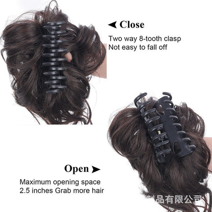 sengpan long Lazy Style Hair Clip Flower Bud Ball Head Female Natural Fluffy Long Beard Hair Bag Wig Set Ponytail Wig Ring Hairpin