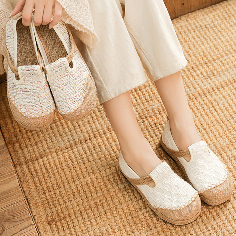 New Classic Style Cotton and Linen Female Cloth Shoes Low-Cut Slip-on Old Beijing Cloth Shoes Wedge Linen Shoes Wholesale