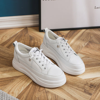 Leather Mesh White Shoes for Women  Spring and Summer New Women's Casual Shoes Lightweight Women's Height Increasing Shoes Platform Sneakers