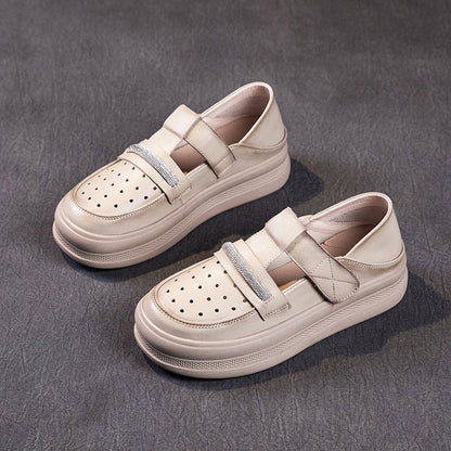 First Layer Cowhide Easy Wear Shoes Women's Summer  New Casual All-Match Color Matching Color Contrast Flat Small Casual Shoes Women's