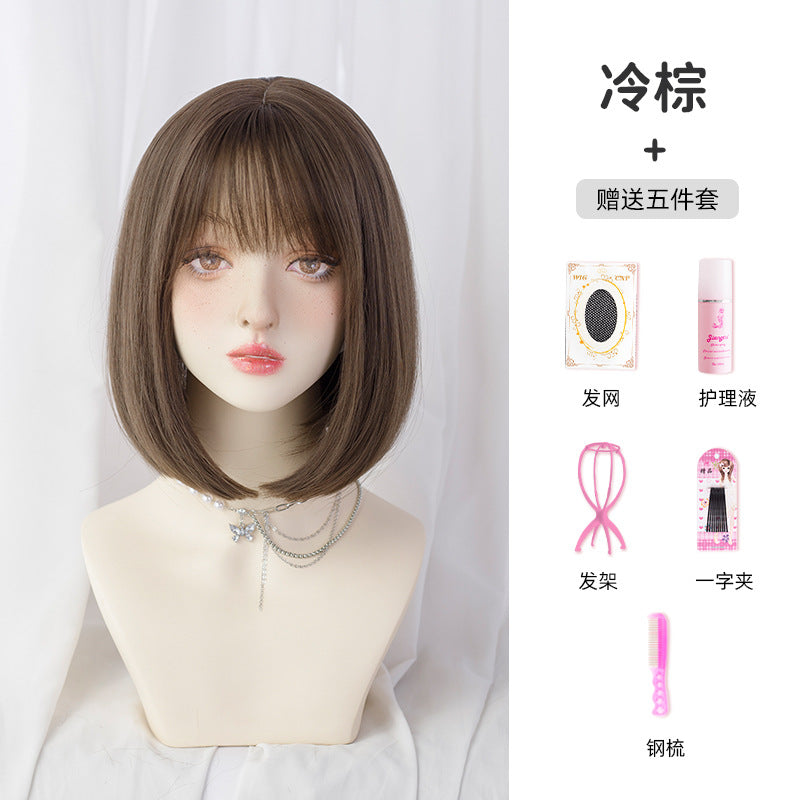 sengpan hair Beaker Wig Women's Short Hair New Bobo Head Fashion Natural Top Gold Women's Short Hair Style Wig Set