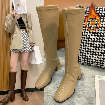 below the Knee Long Boots Female  Autumn and Winter New British Style Fashion Small Man Thinner-Looked High Heel Knight Female Boots