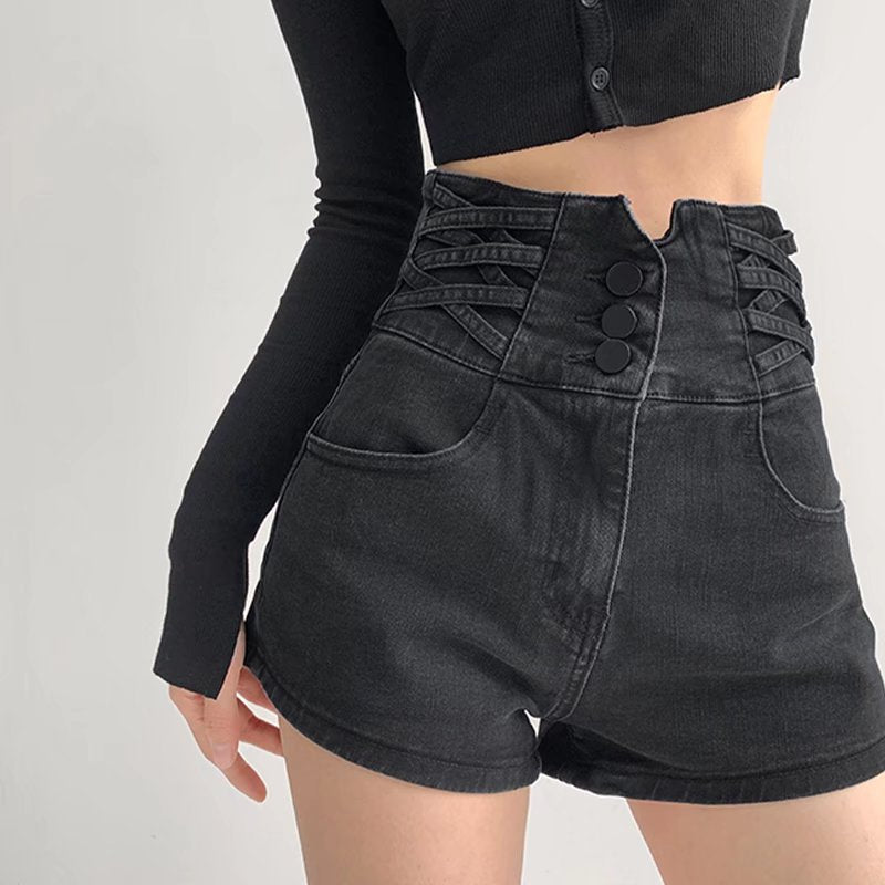 Small High Waist Denim Shorts Women's Summer New New Light Color A- line Slimming Sweet Hot Pants