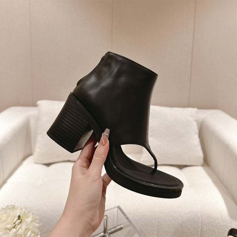 sengpashop New HOTan and NEWn Miu Open Toe Flip Flops All-Match Platform High Heel Roman Sandals Back Zipper Sandal Boots