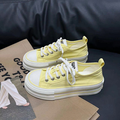 Summer New Small Canvas Shoes Women's Height Increasing Breathable Platform Casual White Shoes All-Match Fashion Shoes