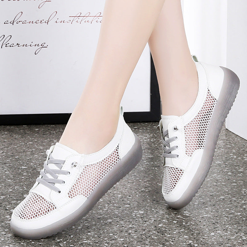 Brand White Shoes for Women  Spring and Summer New Breathable Mesh Sports Flat Women's Shoes Women's Tendon Bottom Mom Shoes