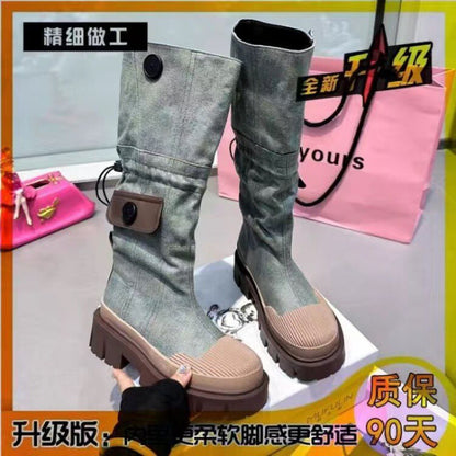 Sweet Cool Canvas Small Thick Bottom Boots Women's Summer  New NEWn Boots Retro Western Martin Boots