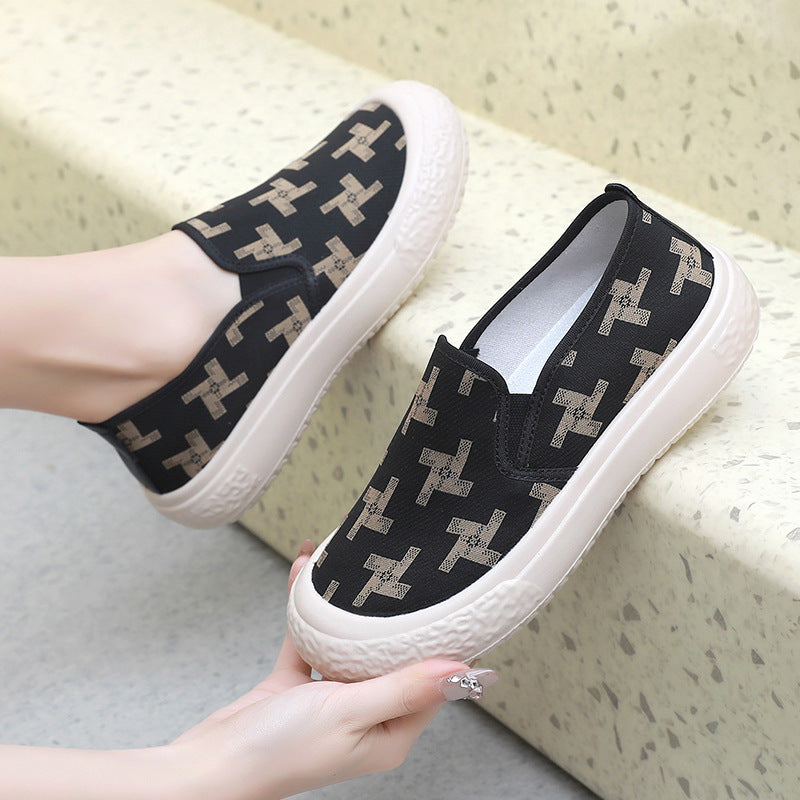 Casual Fashion Spring and Summer New Beijing Traditional Women's Cloth Shoes Breathable Canvas All-Matching Flat Shoes Pedal Platform Lazy Shoes