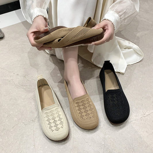 Summer New Soft Bottom Low-Cut Slip-on Lazy Casual Pumps Breathable Mesh Cloth Shoes Flat Mom Shoes