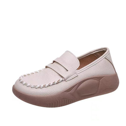 Thick Bottom Women's Soft Leather Shoes  Spring and Autumn New Korean Style Women's Loafers Slip-on Lofter Rocking Shoes