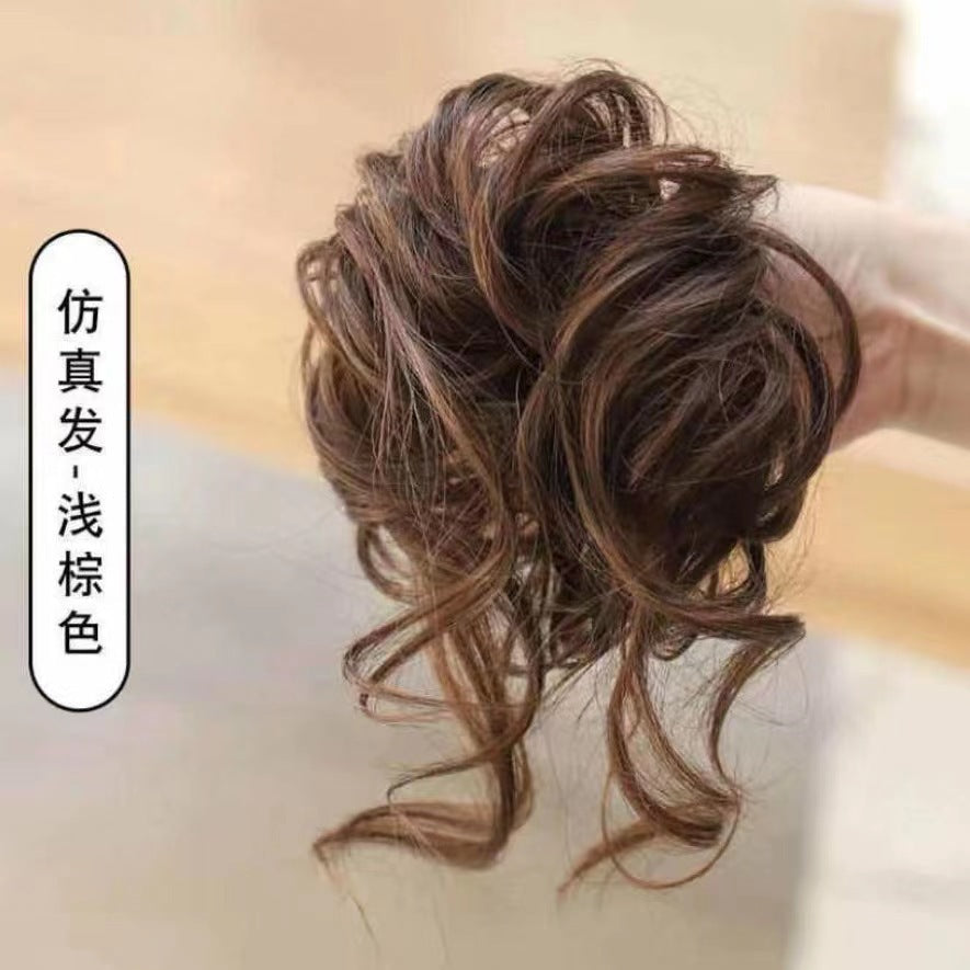 sengpan long Lazy Style Hair Clip Flower Bud Ball Head Female Natural Fluffy Long Beard Hair Bag Wig Set Ponytail Wig Ring Hairpin