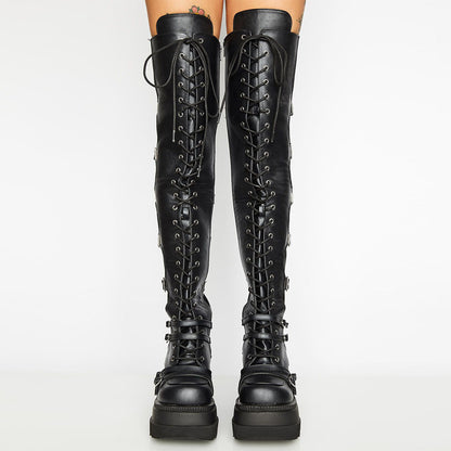 Independent Station Wish Punk Women over-the-Knee High Boots Cross Lace up Women Party HOTan and NEWn Sexy Long Boots