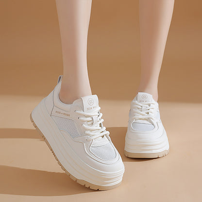 Lightweight Foam Bottom Leather White Shoes Women's  Summer New Women's Thick-Soled Casual Sneakers plus Size Women's Shoes