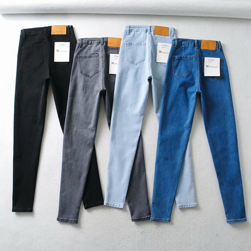 European and American Stretch Tight High Waist Slimming Denim Trousers Women's Autumn Hip Lifting Pencil Pants Women's Washed Skinny Pants