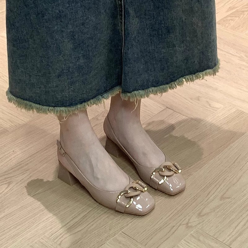 sengpashop Chunky Heel Sandals Closed Toe Back Buckle High Heel Sandals Women's New Temperament Fairy Skirt Women's Sandals for Summer