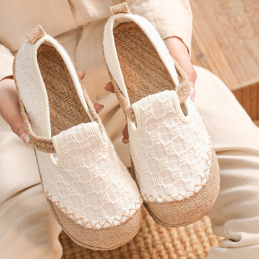 New Classic Style Cotton and Linen Female Cloth Shoes Low-Cut Slip-on Old Beijing Cloth Shoes Wedge Linen Shoes Wholesale