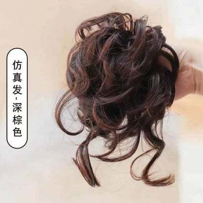 sengpan long Lazy Style Hair Clip Flower Bud Ball Head Female Natural Fluffy Long Beard Hair Bag Wig Set Ponytail Wig Ring Hairpin