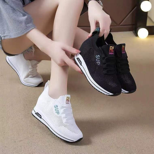 Women's Casual Shoes  Spring New Thick Bottom Sneaker Women's Fashion Korean Style Flying Woven Breathable Running Shoes Women's Shoes