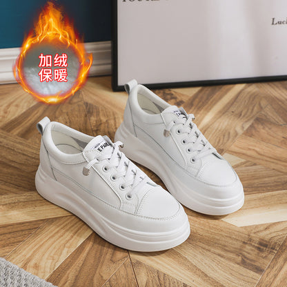 Leather Mesh White Shoes for Women  Spring and Summer New Women's Casual Shoes Lightweight Women's Height Increasing Shoes Platform Sneakers