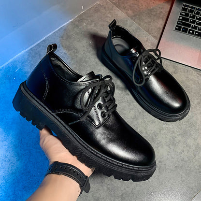 Autumn Men's Casual Leather Shoes Big Head Shoes British Working Wear Shoes Korean Style Fashion Black Small Leather Shoes Low-Cut Fashion Shoes